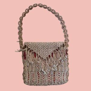 🧡 2 for 10$ Macramé Purse – Fringe Detail & Red Satin Lining